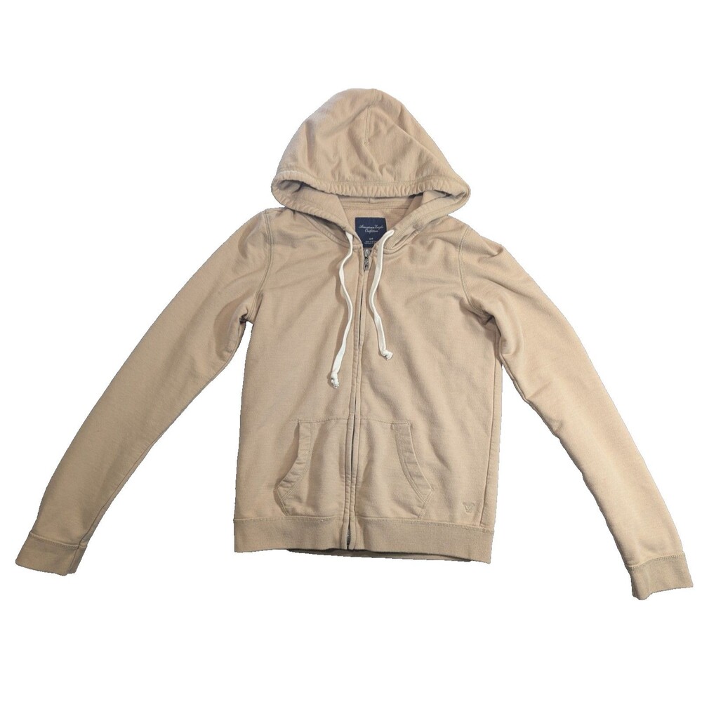 American Eagle Hoodie Womens S Beige Full Zip Knit Casual Sweatshirt